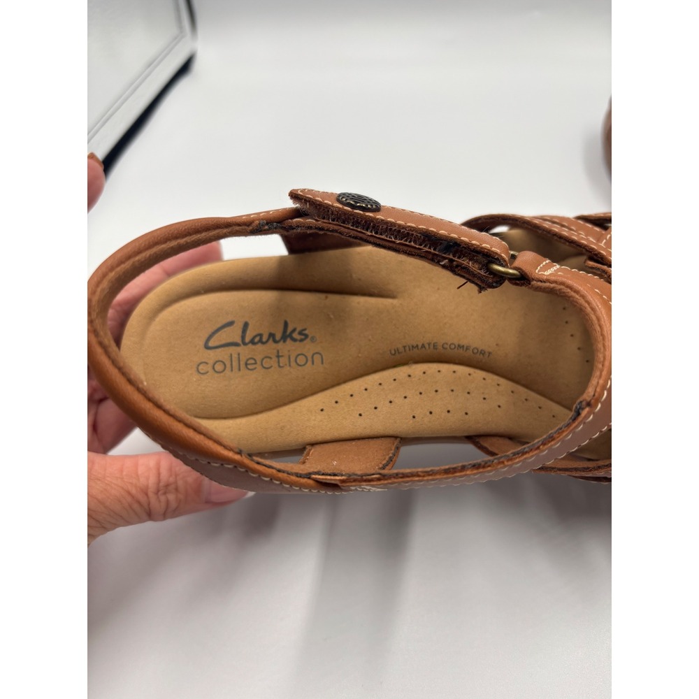 Clarks Collection Arla Glison Tan Leather Fisherman Sandals Womens 8 M Strappy - Picture 6 of 11